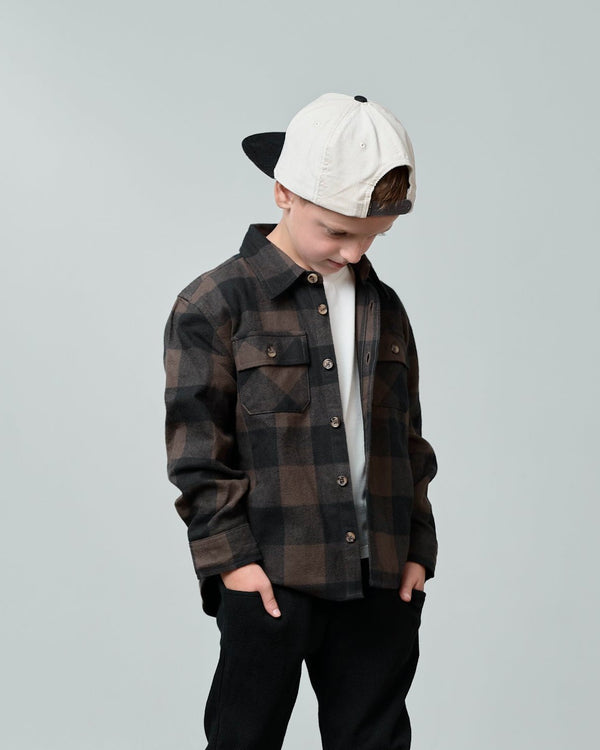 Flannel Button Up - Brown - Little Bipsy