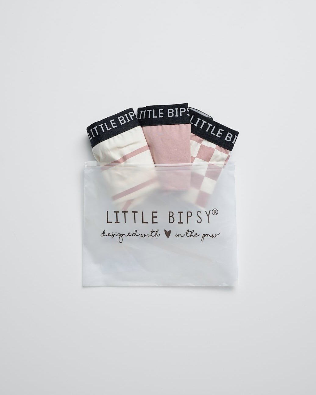 Girl's Boxer Brief 3-Pack - Dusty Rosewood Check Mix - Little Bipsy