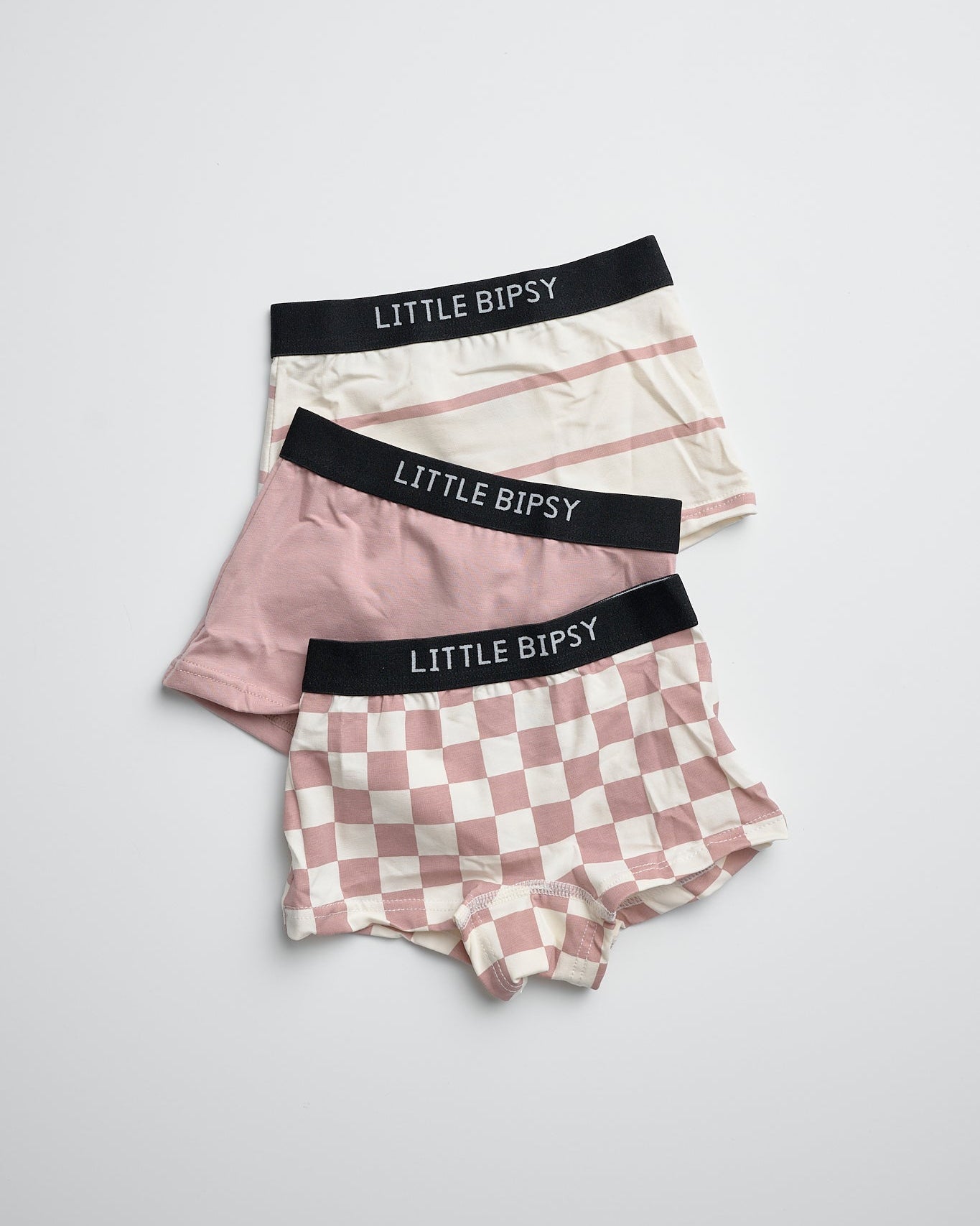 Girl's Boxer Brief 3-Pack - Dusty Rosewood Check Mix - Little Bipsy