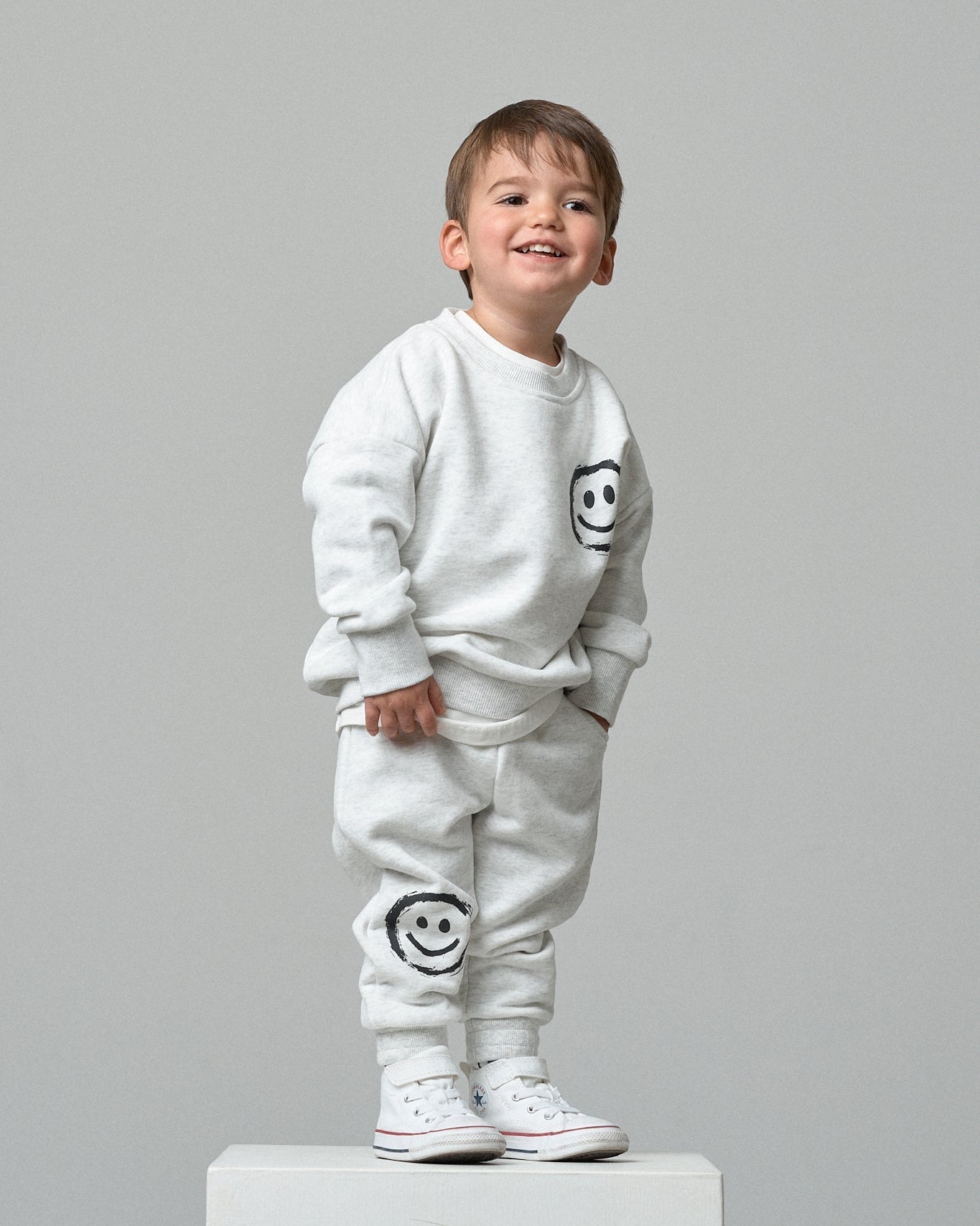 Happy Day Elevated Crewneck - Light Heather Grey - Little Bipsy