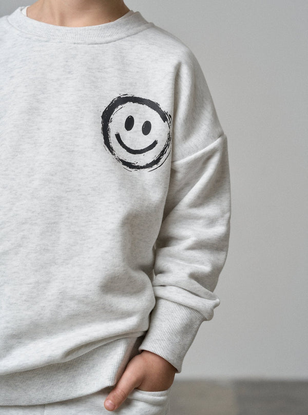 Happy Day Elevated Crewneck - Light Heather Grey - Little Bipsy