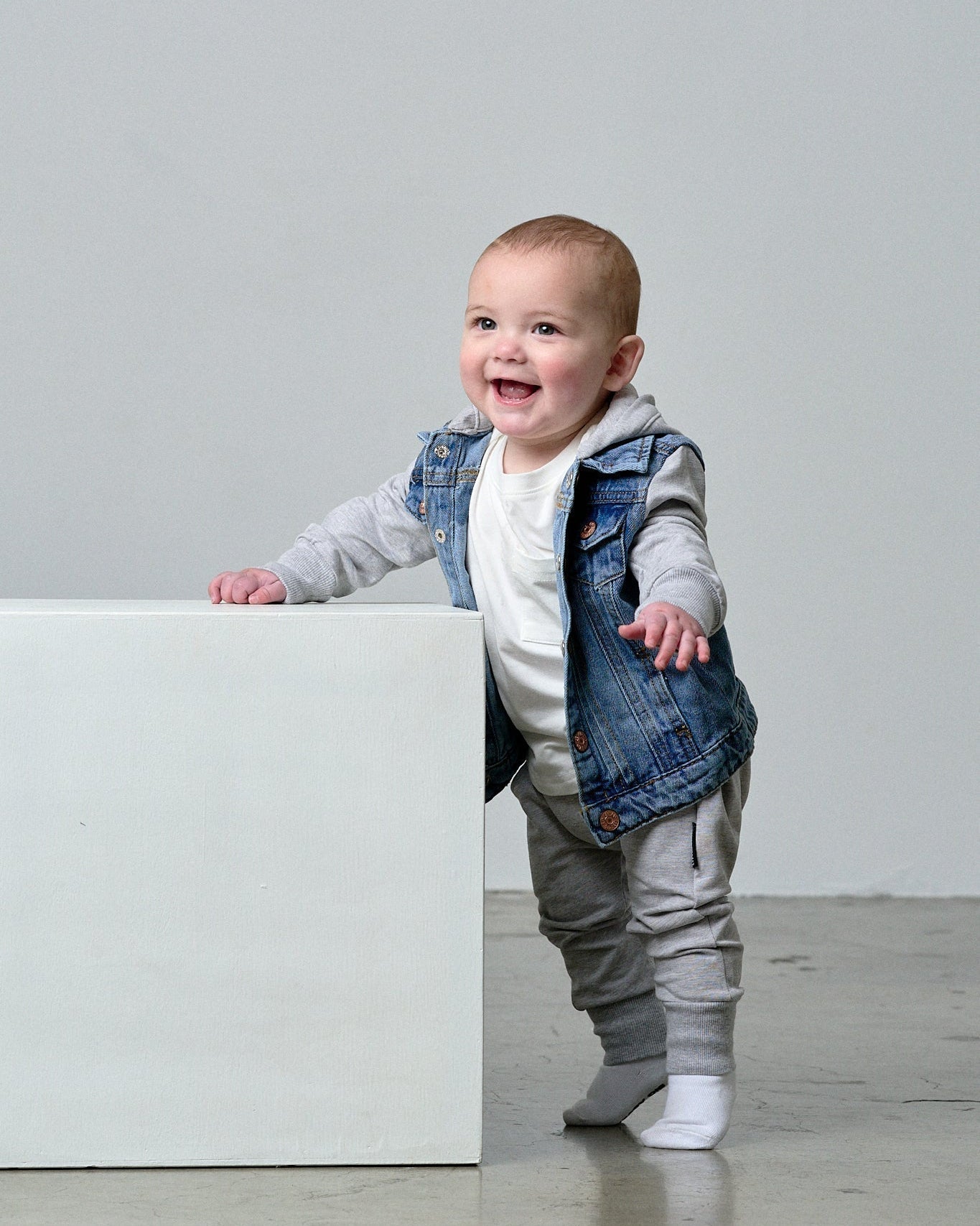 Hooded Denim Jacket - Grey - Little Bipsy