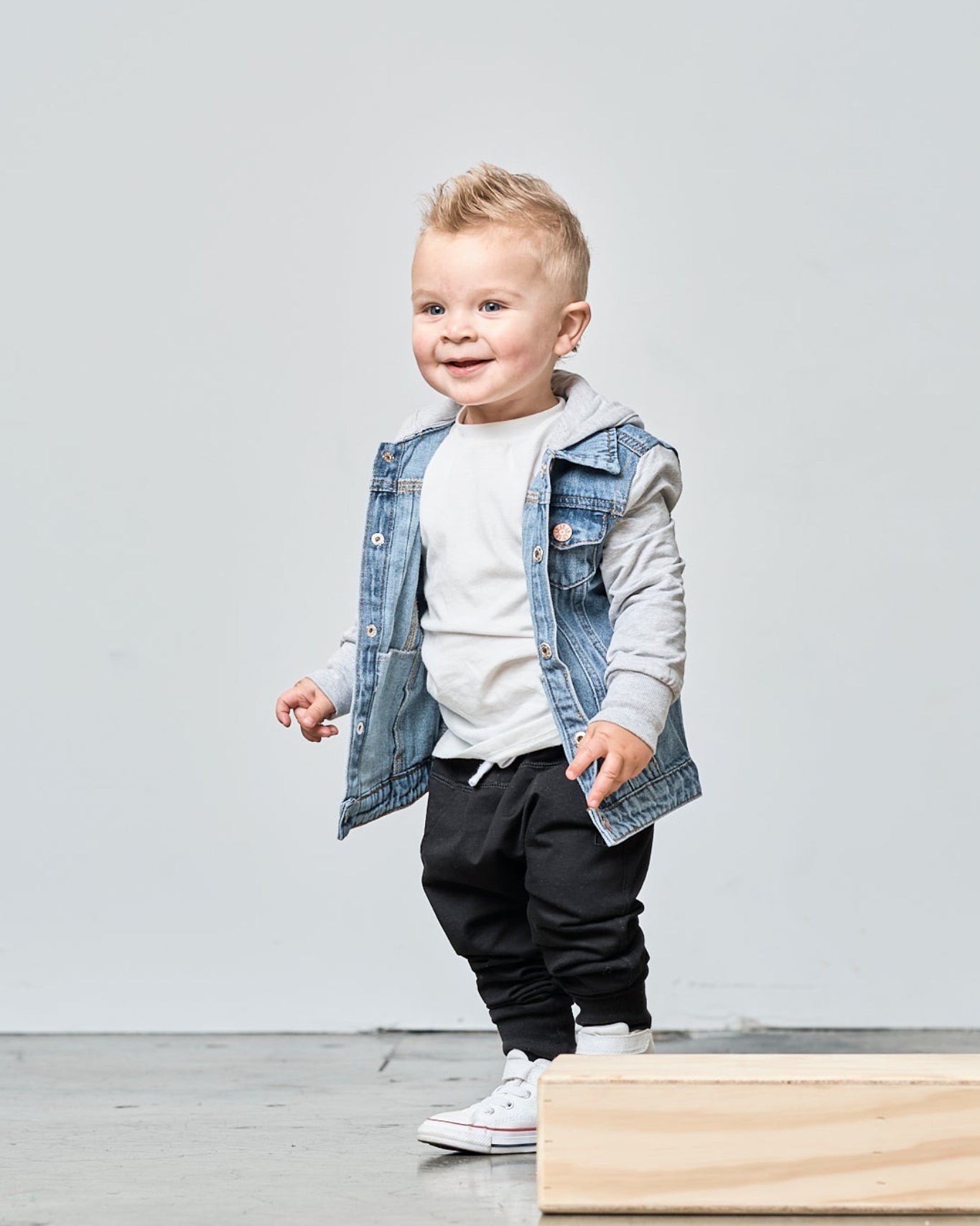 Hooded Denim Jacket - Grey - Little Bipsy