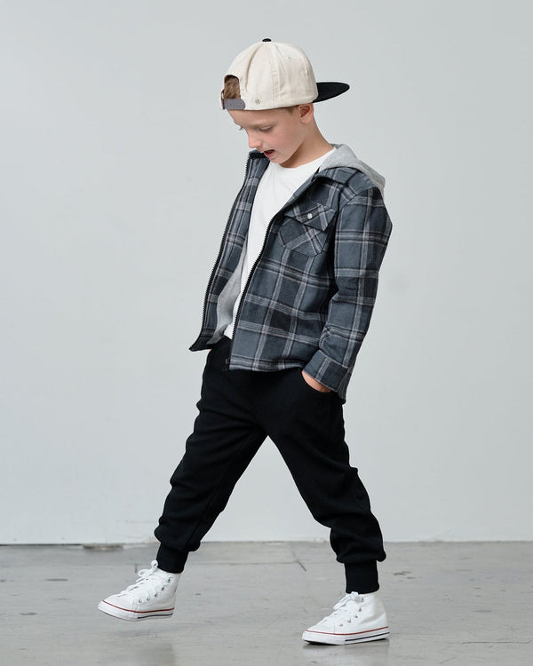 Hooded Zip Flannel Jacket - Blue - Little Bipsy