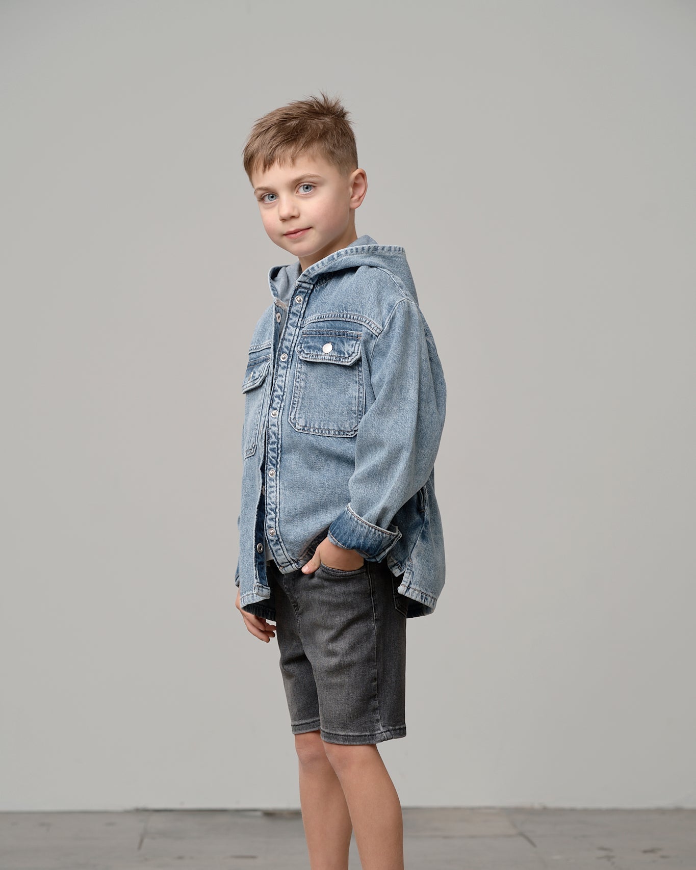 Lightweight Hooded Denim Jacket - Light Wash - Little Bipsy