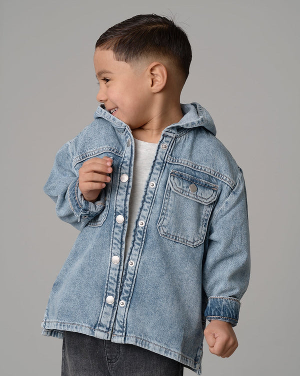 Lightweight Hooded Denim Jacket - Light Wash - Little Bipsy