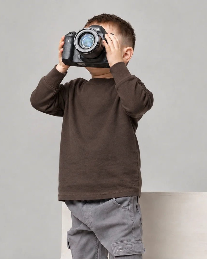 Long Sleeve Elevated Tee - Brown - Little Bipsy
