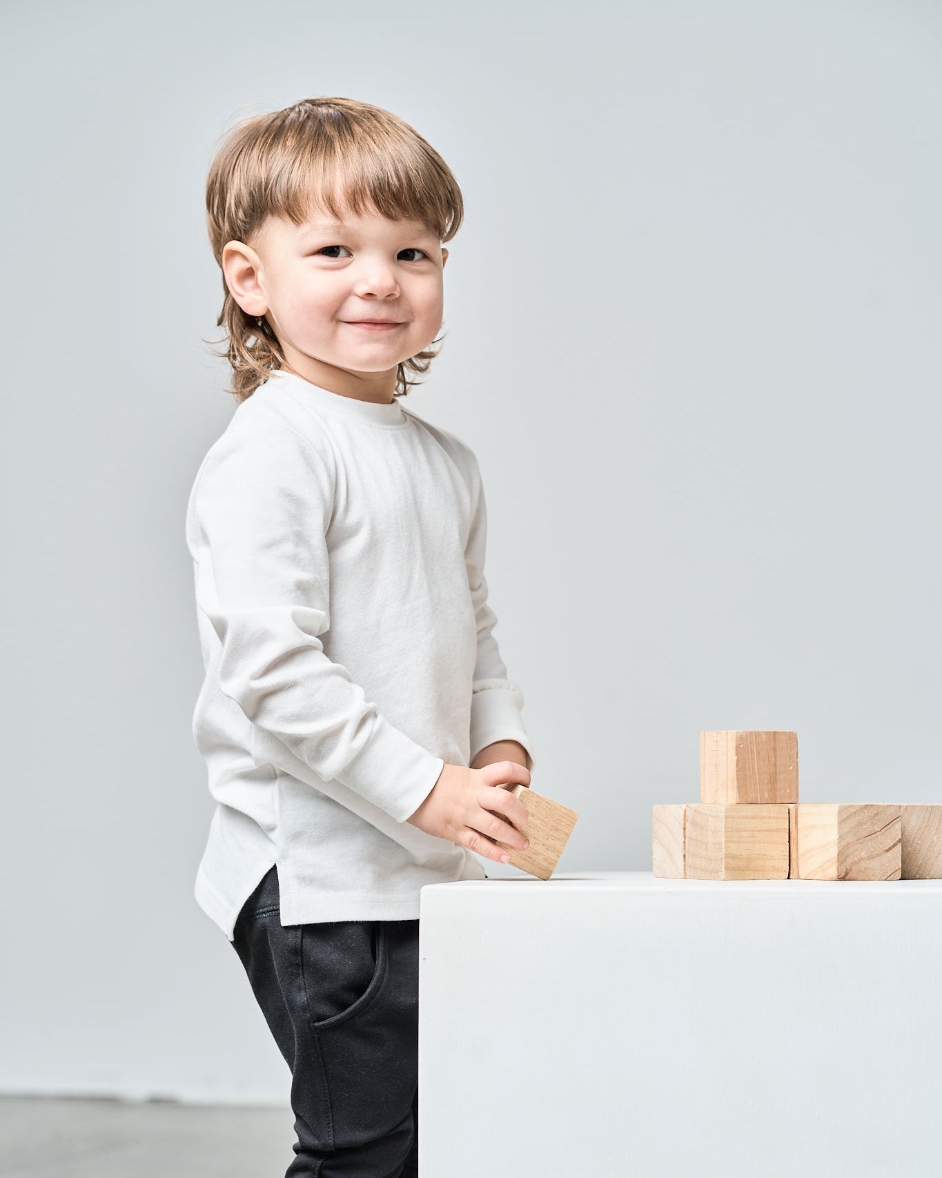 Long Sleeve Elevated Tee - White - Little Bipsy