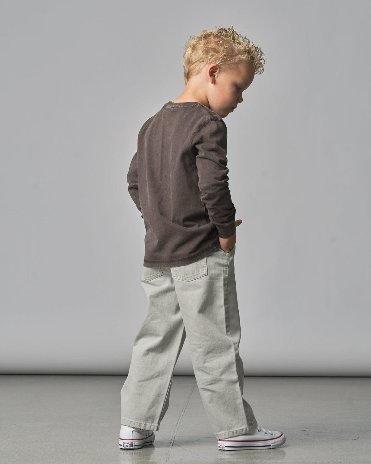Long Sleeve Mineral Wash Tee - Brown - Little Bipsy