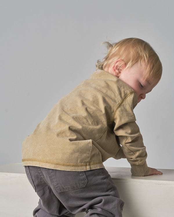Long Sleeve Mineral Wash Tee - Khaki - Little Bipsy