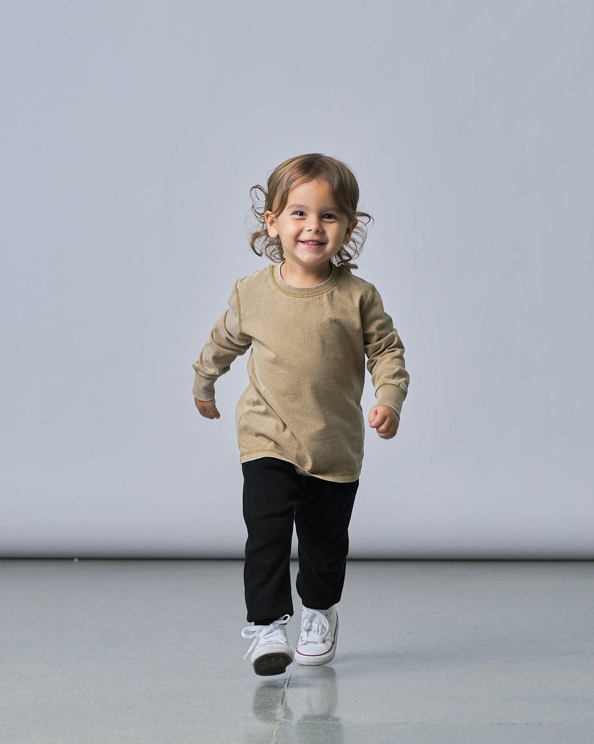 Long Sleeve Mineral Wash Tee - Khaki - Little Bipsy