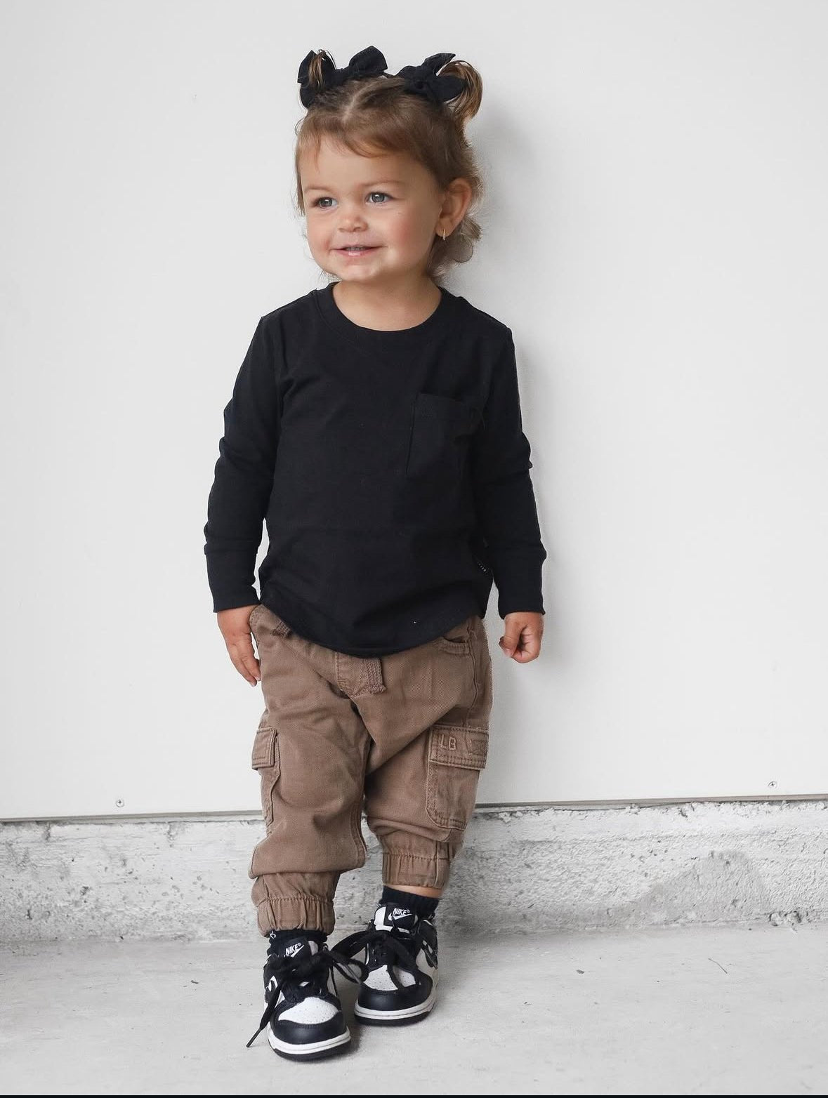 Long Sleeve Pocket Tee - Black - Little Bipsy
