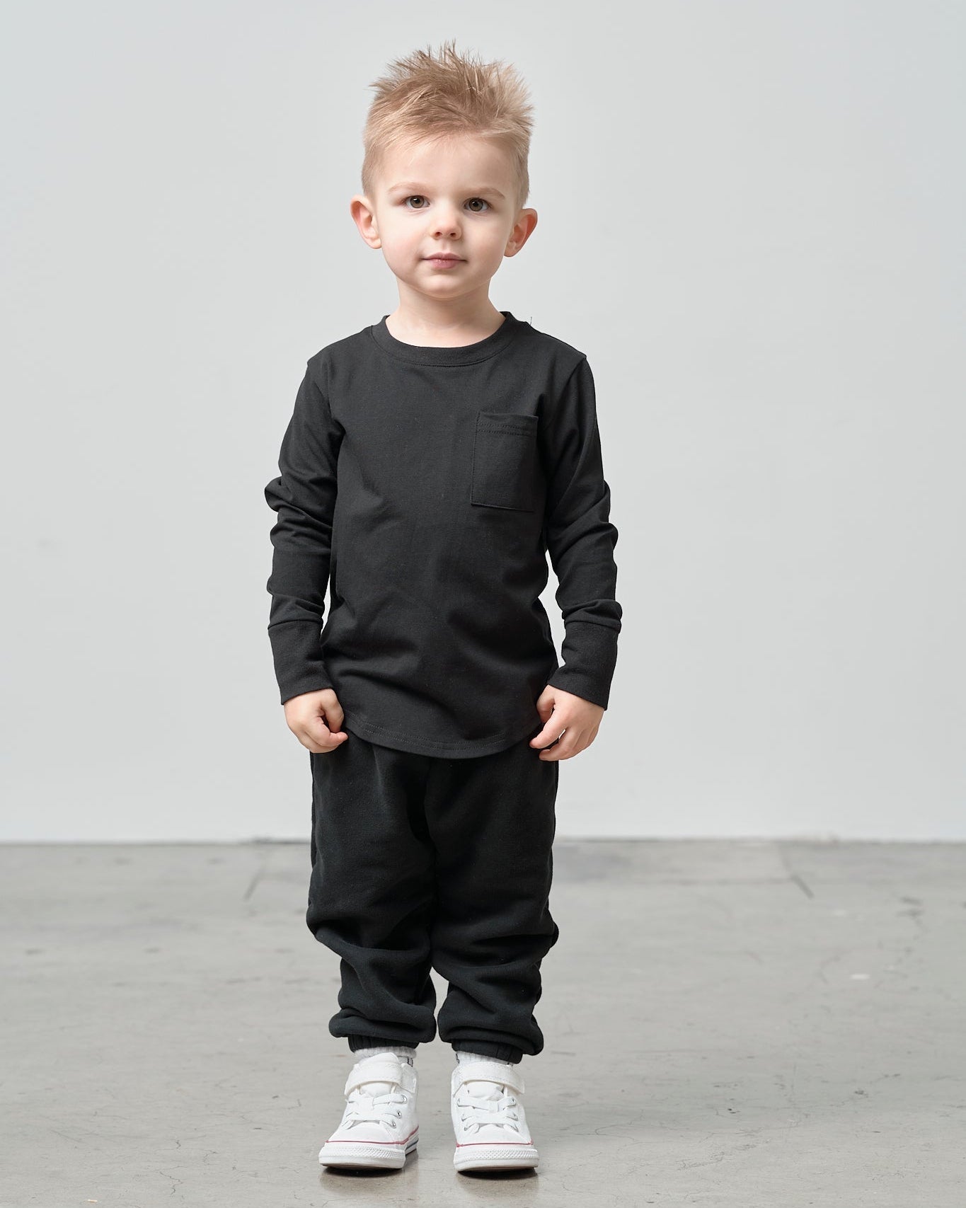 Long Sleeve Pocket Tee - Black - Little Bipsy