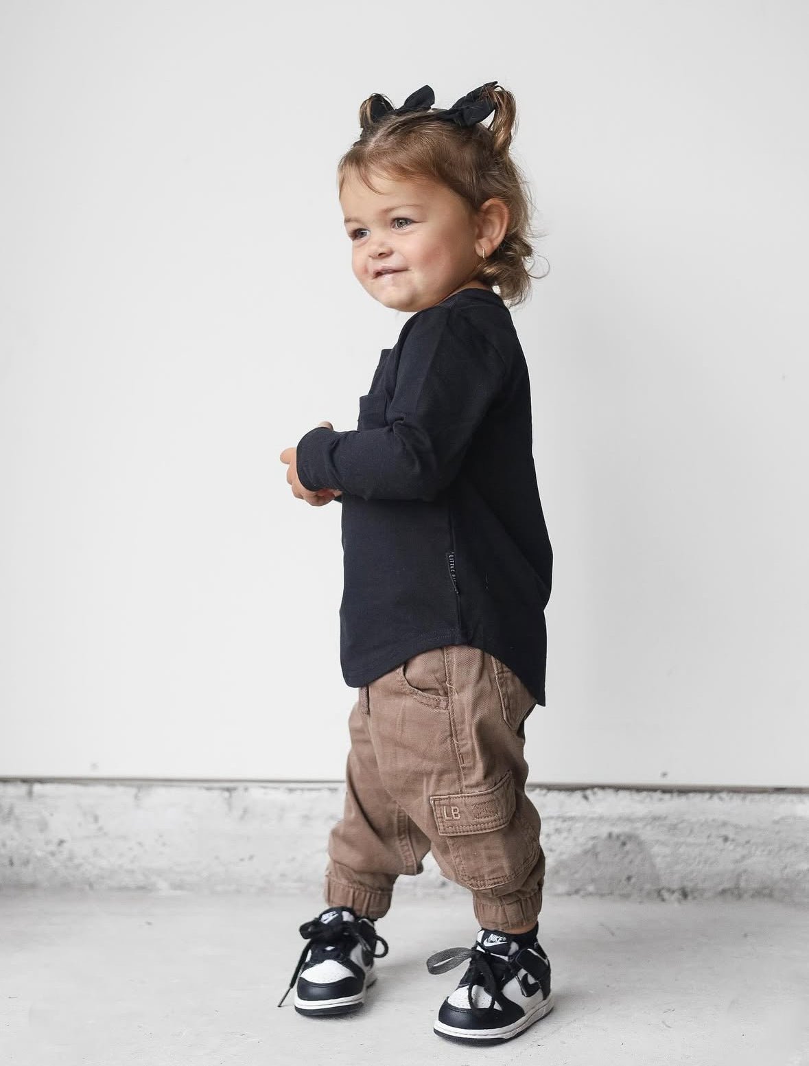 Long Sleeve Pocket Tee - Black - Little Bipsy