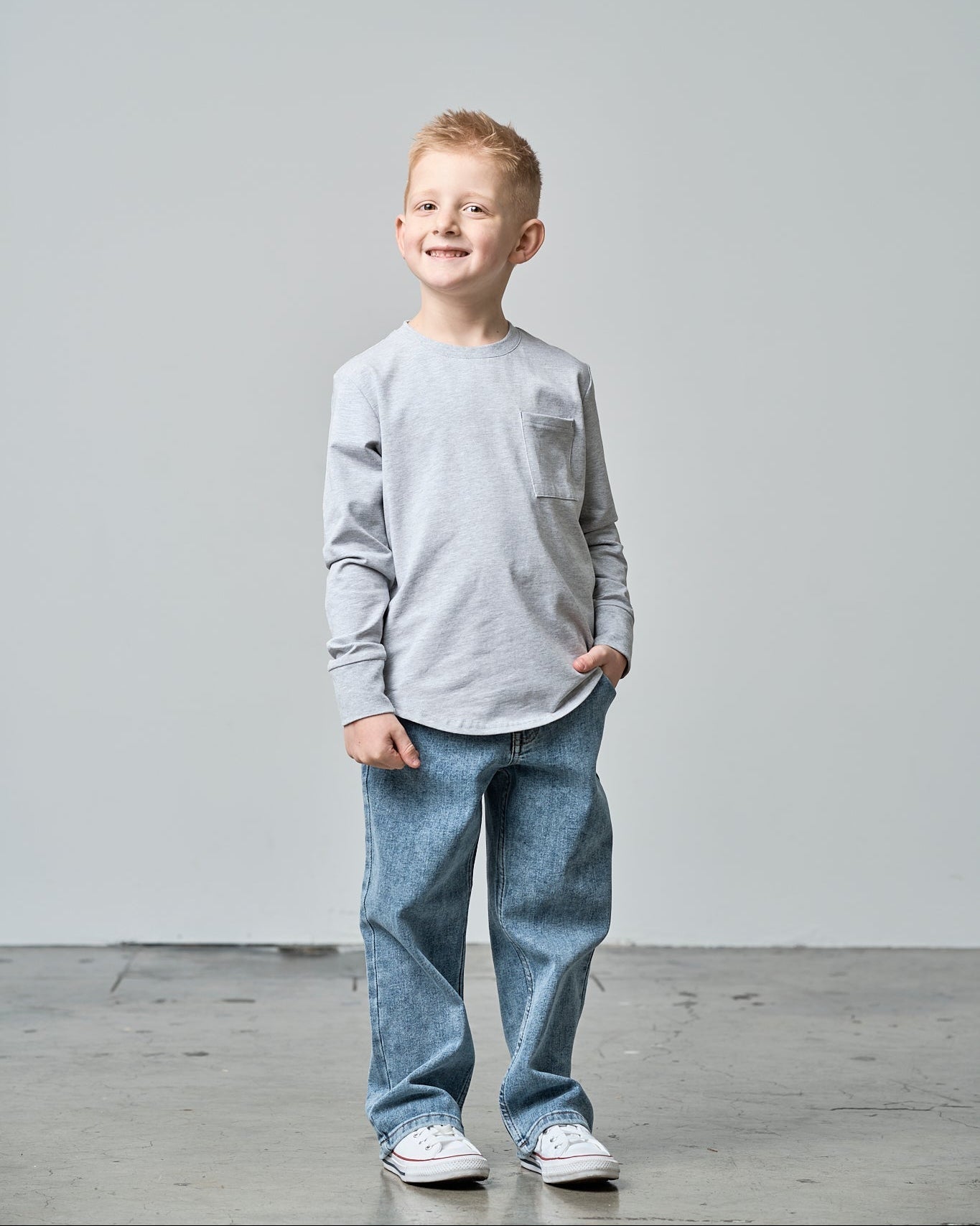 Long Sleeve Pocket Tee - Grey - Little Bipsy