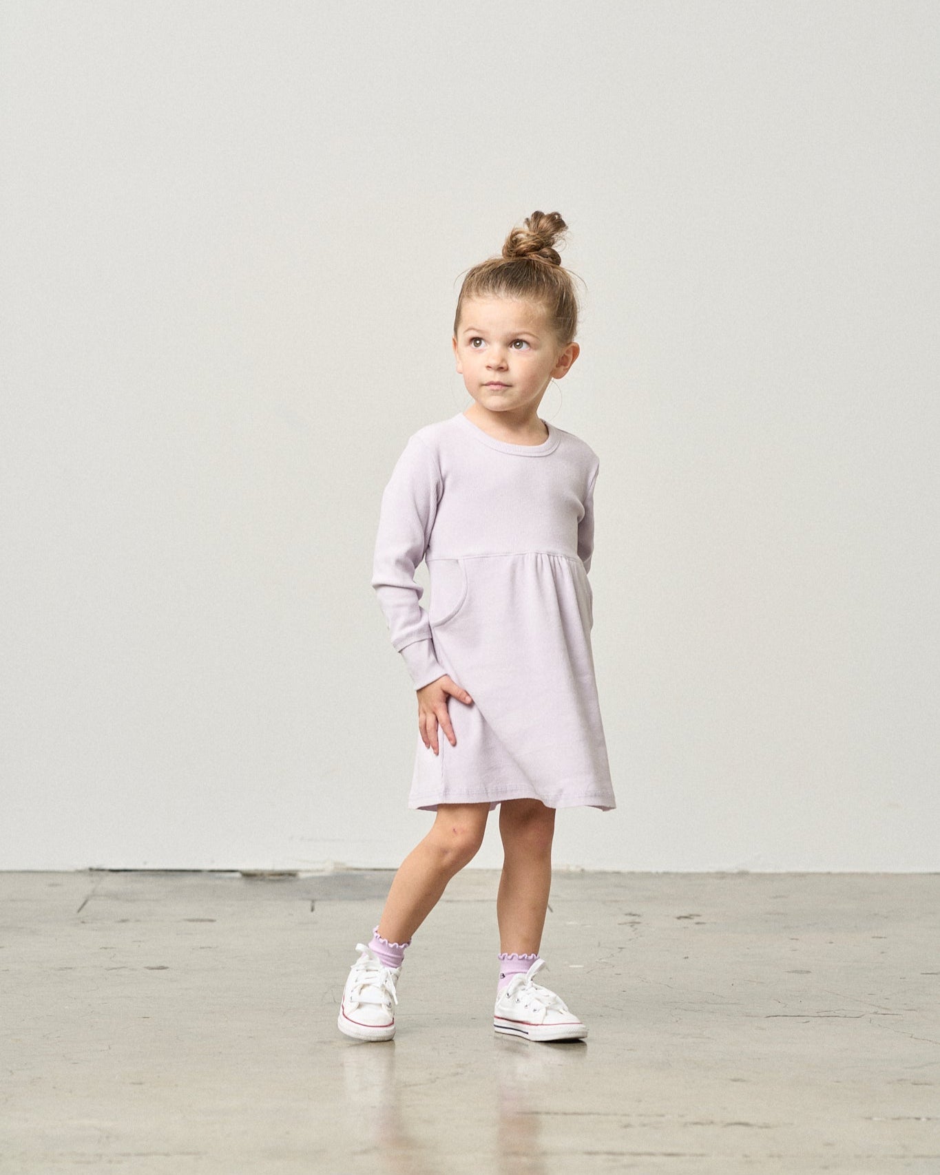 Long Sleeve Ribbed Dress - Lilac - Little Bipsy