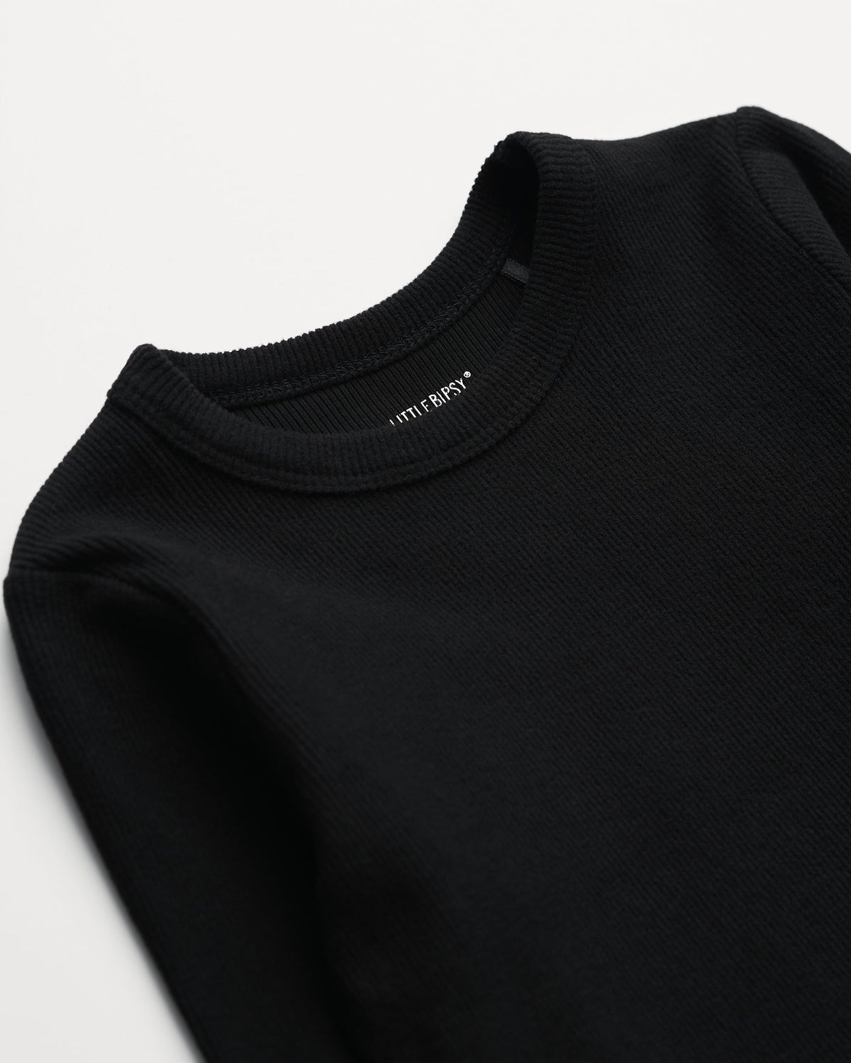 Long Sleeve Ribbed Lettuce Trim Tee - Black - Little Bipsy