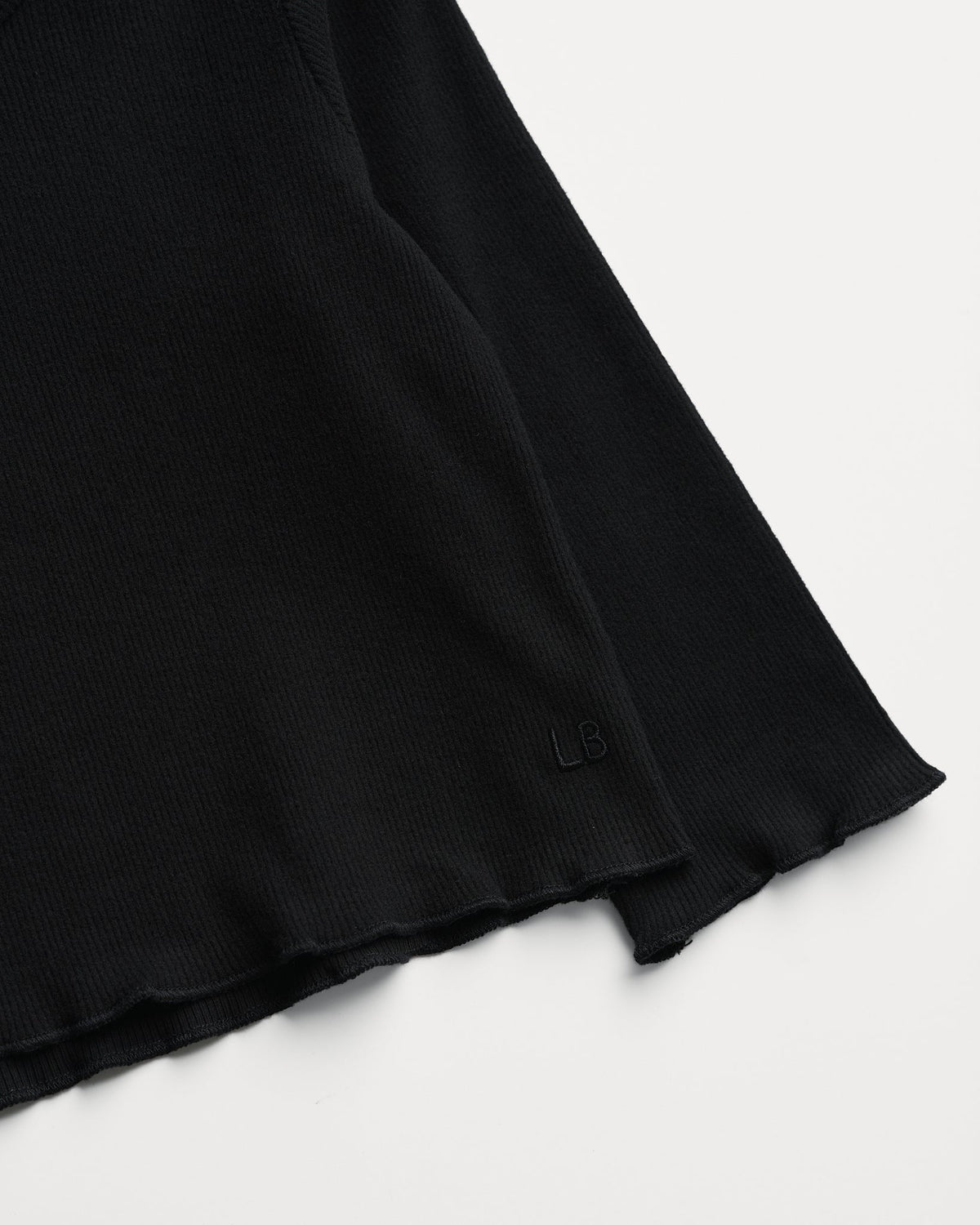 Long Sleeve Ribbed Lettuce Trim Tee - Black - Little Bipsy
