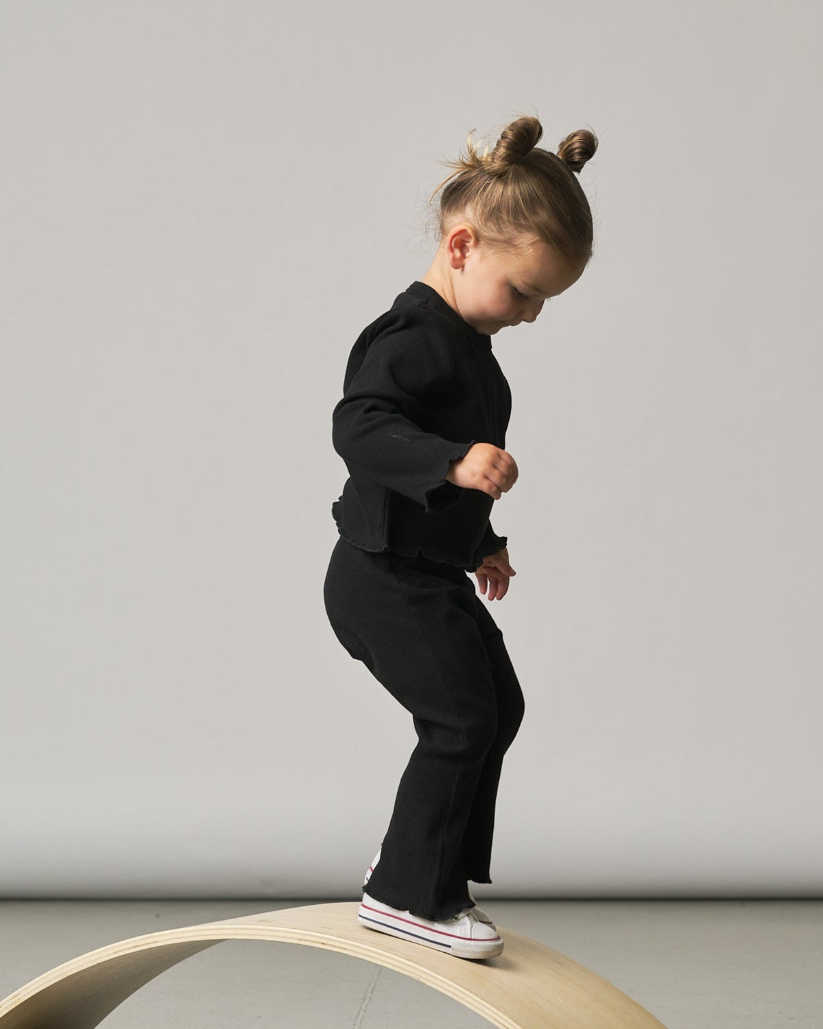 Long Sleeve Ribbed Lettuce Trim Tee - Black - Little Bipsy
