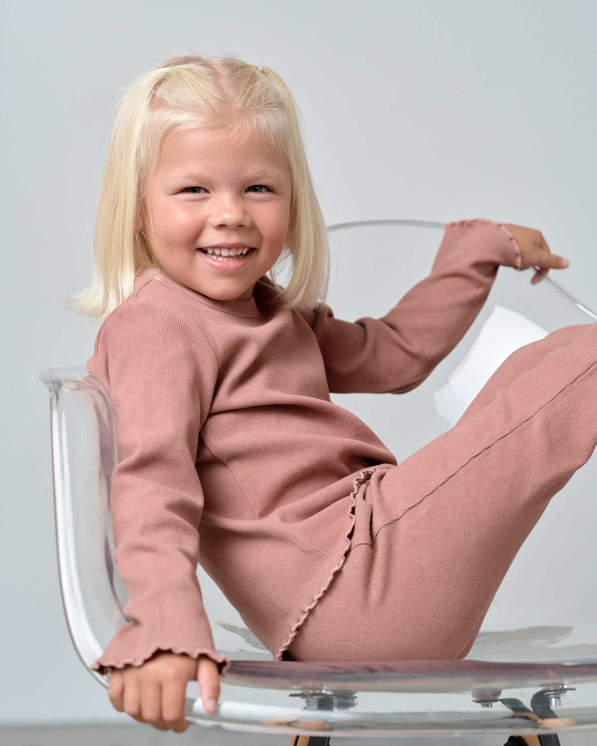 Long Sleeve Ribbed Lettuce Trim Tee - Pink - Little Bipsy