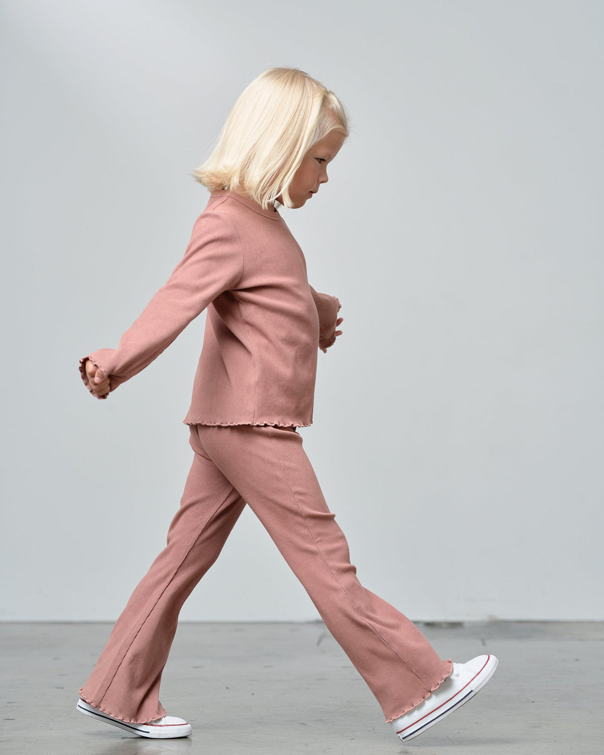 Long Sleeve Ribbed Lettuce Trim Tee - Pink - Little Bipsy