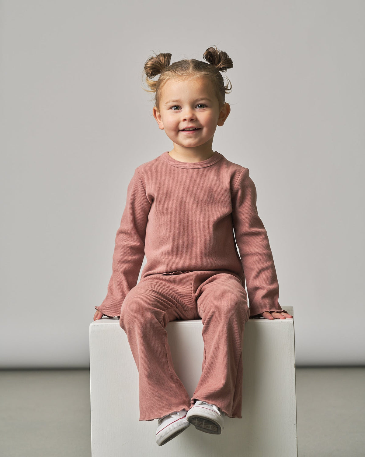 Long Sleeve Ribbed Lettuce Trim Tee - Pink - Little Bipsy