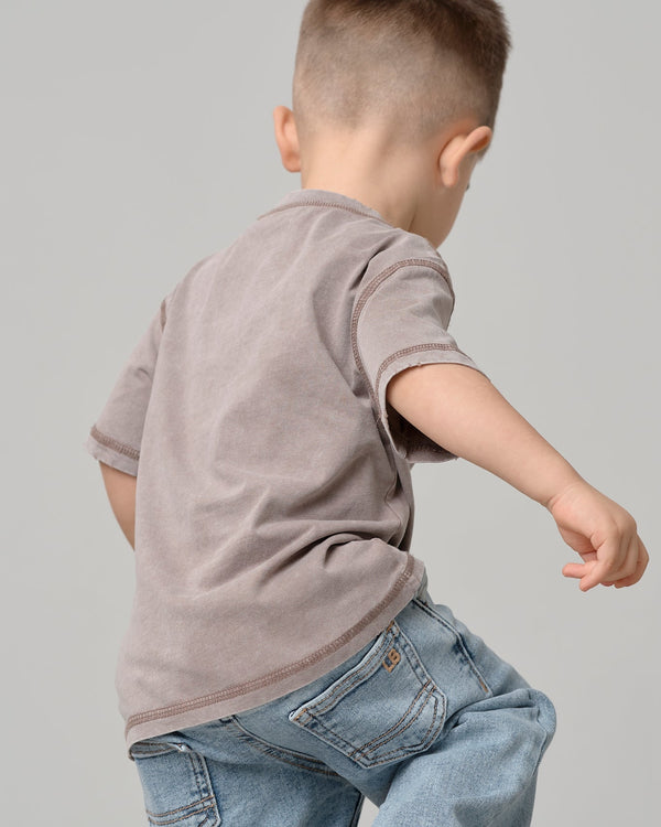 Mineral Wash Tee - Taupe - Little Bipsy