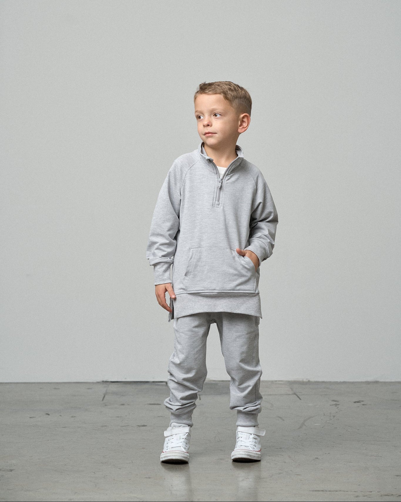 Quarter Zip Pullover - Grey - Little Bipsy