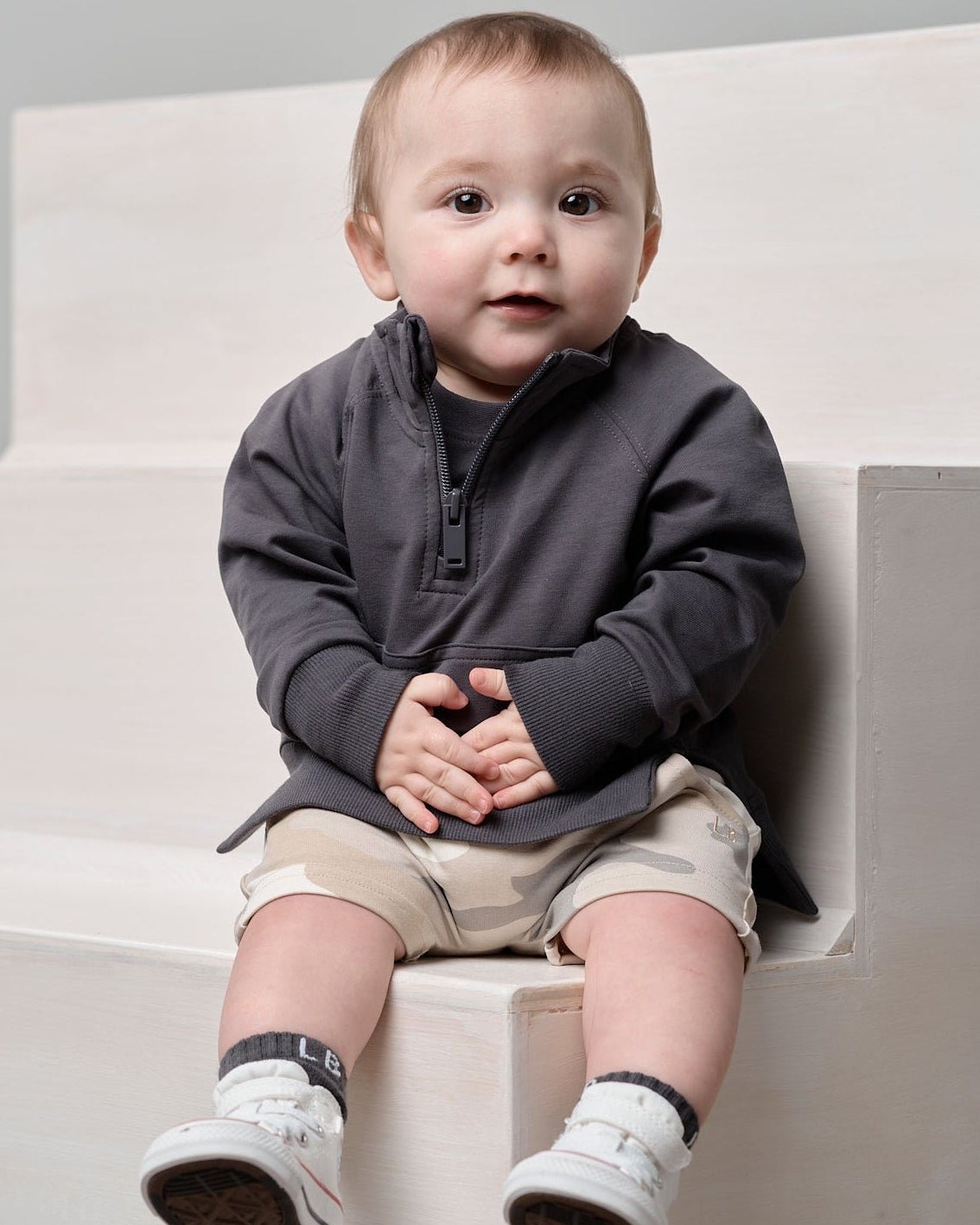 Quarter Zip Pullover - Iron - Little Bipsy