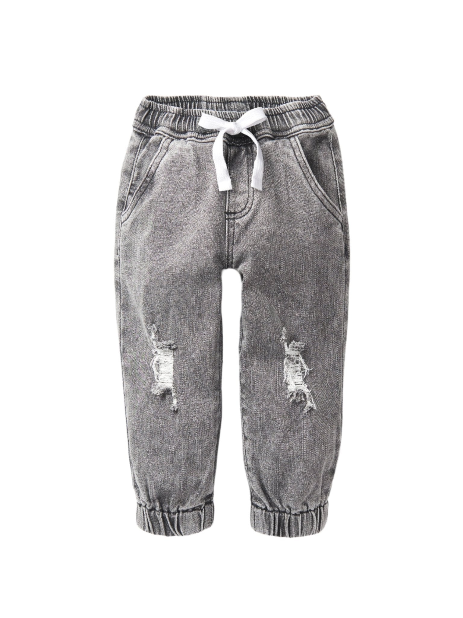 Relaxed Distressed Denim Jogger - Grey - Little Bipsy