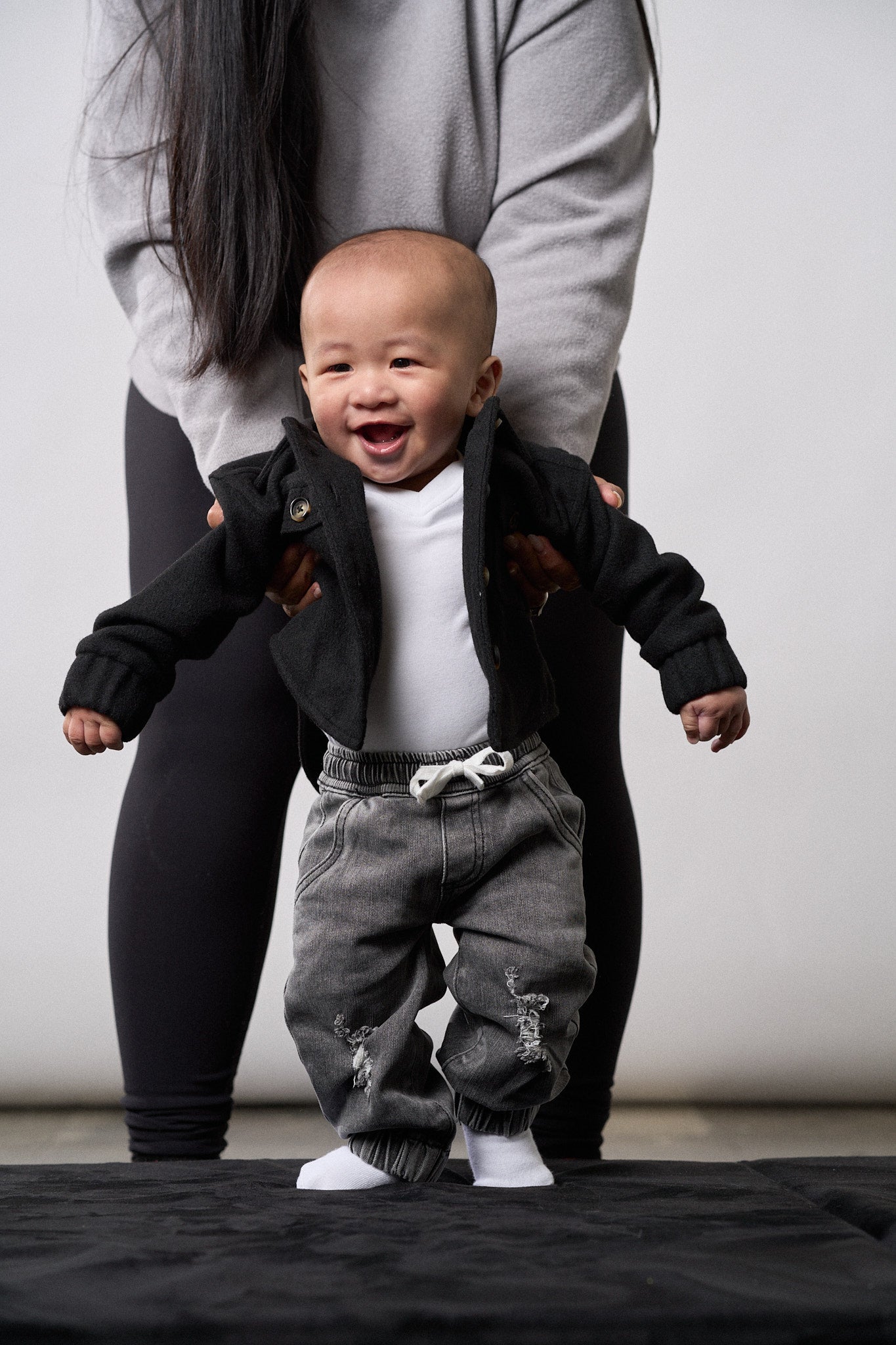 Relaxed Distressed Denim Jogger - Grey - Little Bipsy