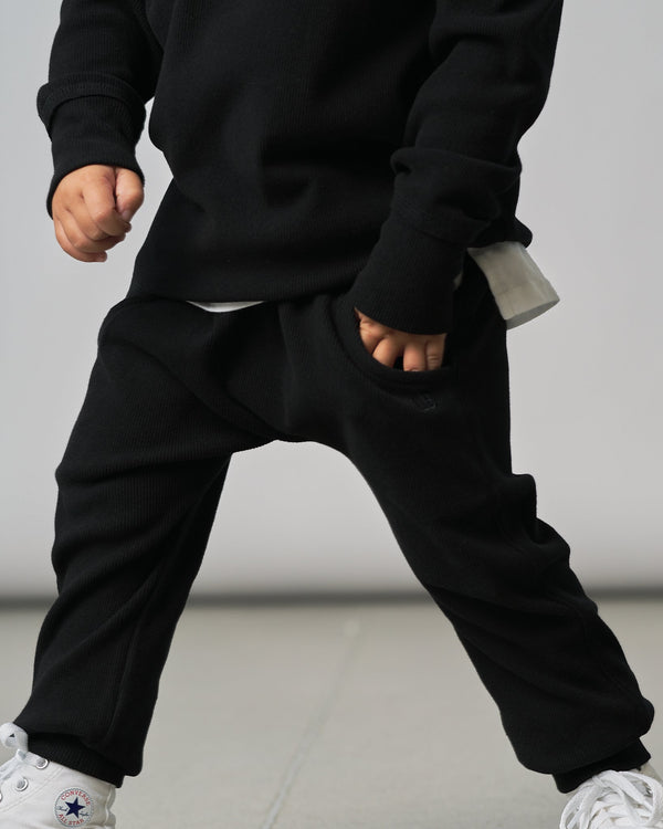 Ribbed Jogger - Black - Little Bipsy