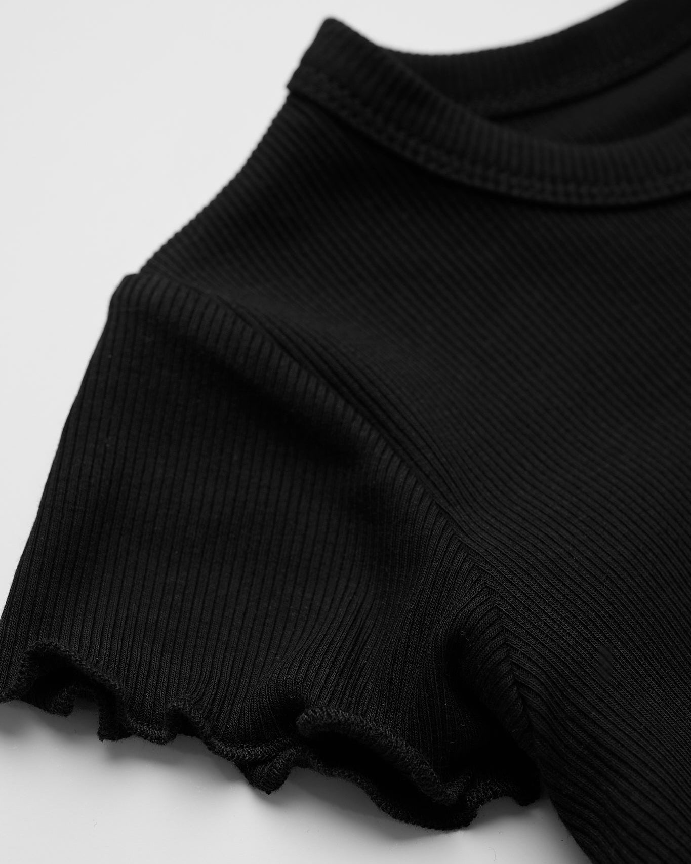 Ribbed Lettuce Trim Tee - Black - Little Bipsy