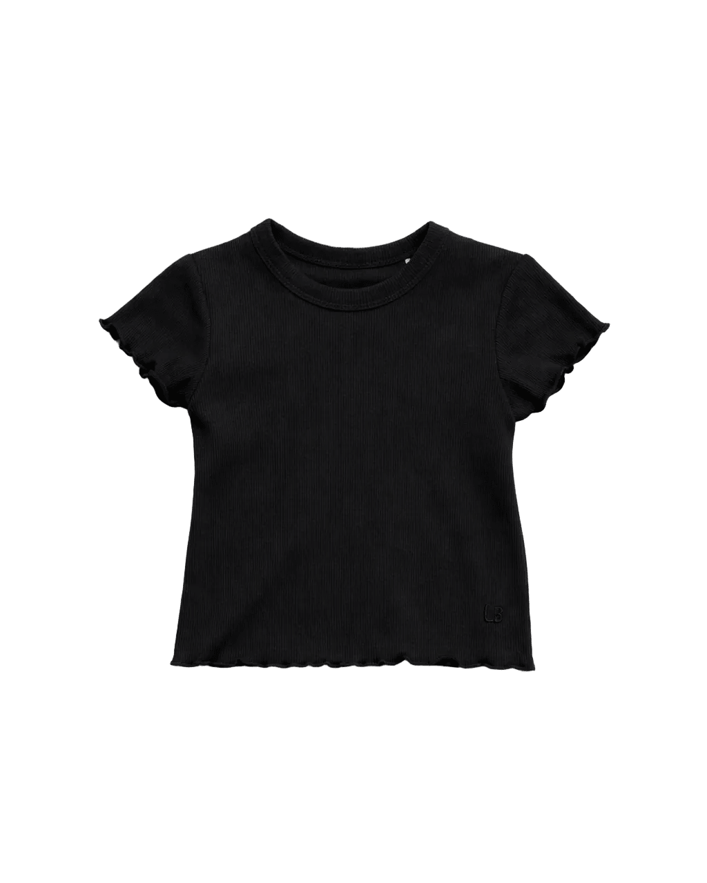 Ribbed Lettuce Trim Tee - Black - Little Bipsy