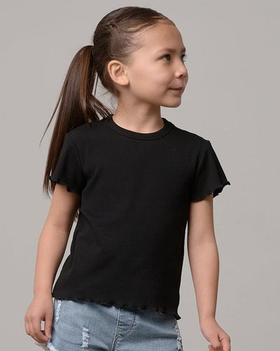 Ribbed Lettuce Trim Tee - Black - Little Bipsy
