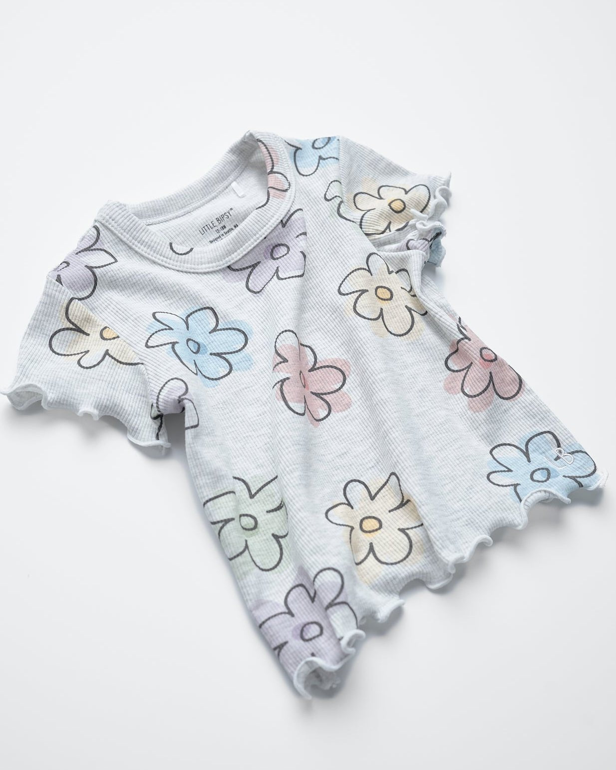 Ribbed Lettuce Trim Tee - Daisy Dreams - Little Bipsy