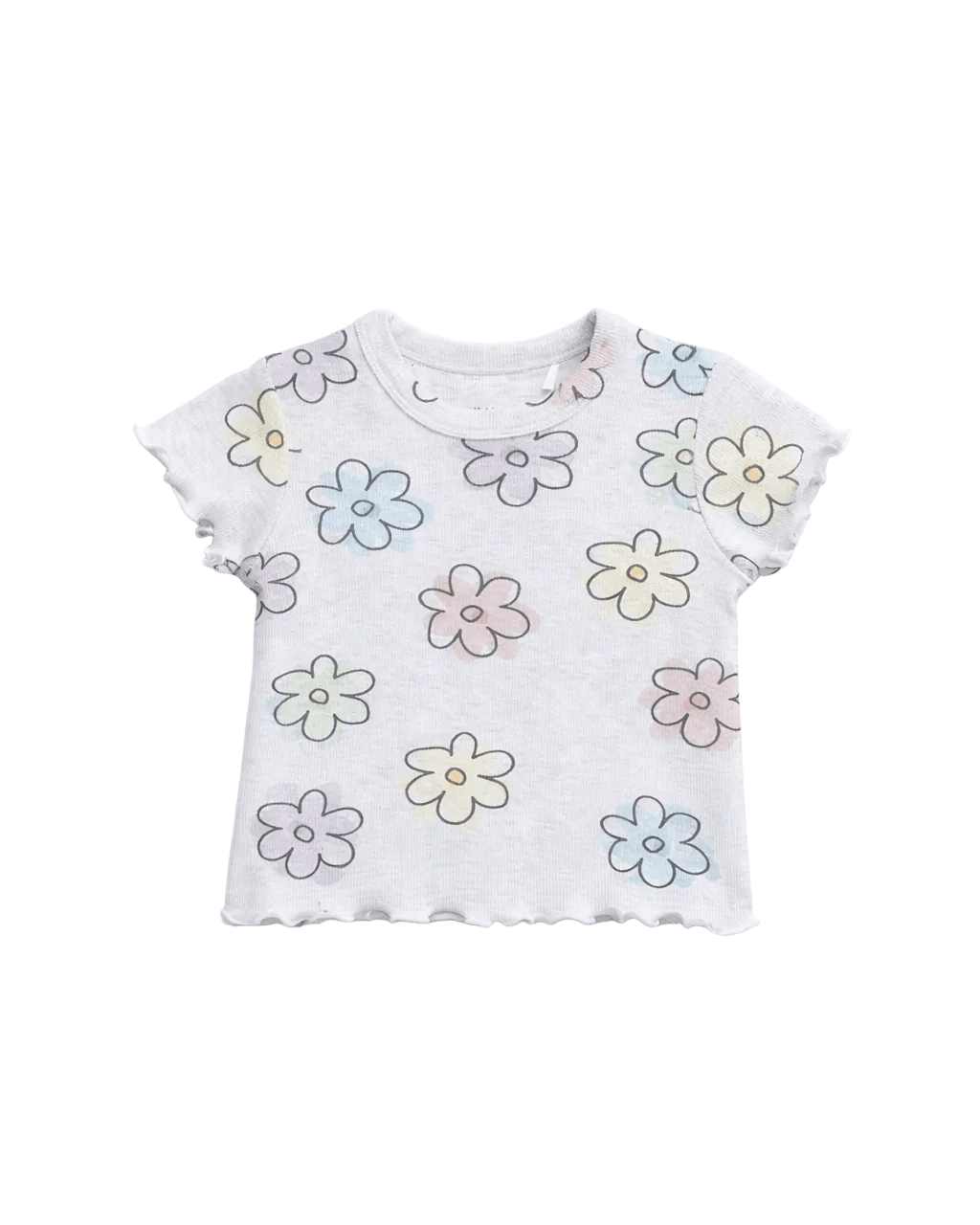 Ribbed Lettuce Trim Tee - Daisy Dreams - Little Bipsy