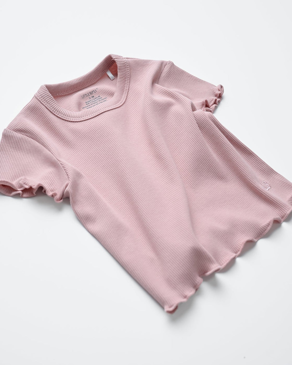 Ribbed Lettuce Trim Tee - Dusty Rosewood - Little Bipsy