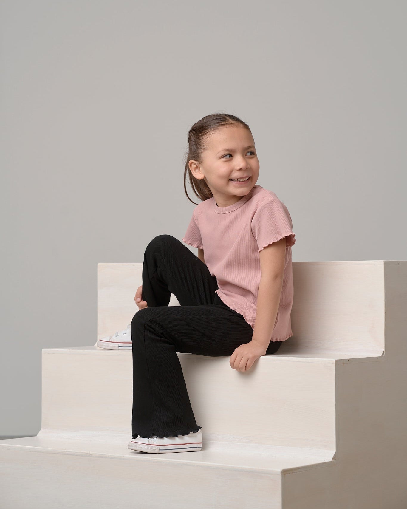 Ribbed Lettuce Trim Tee - Dusty Rosewood - Little Bipsy