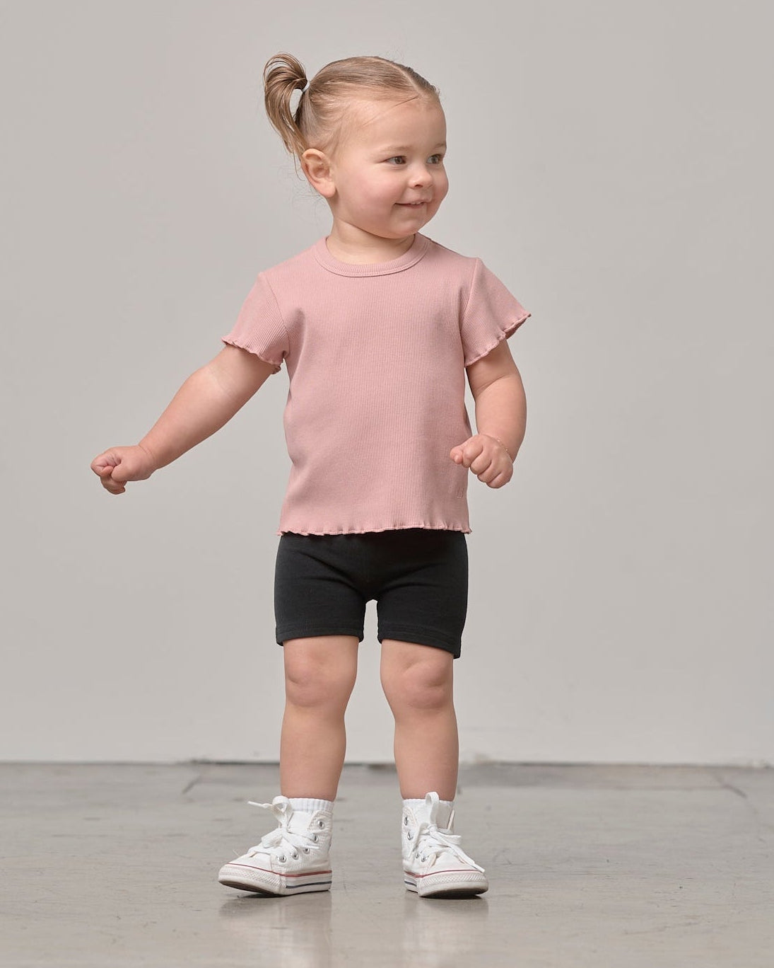 Ribbed Lettuce Trim Tee - Dusty Rosewood - Little Bipsy