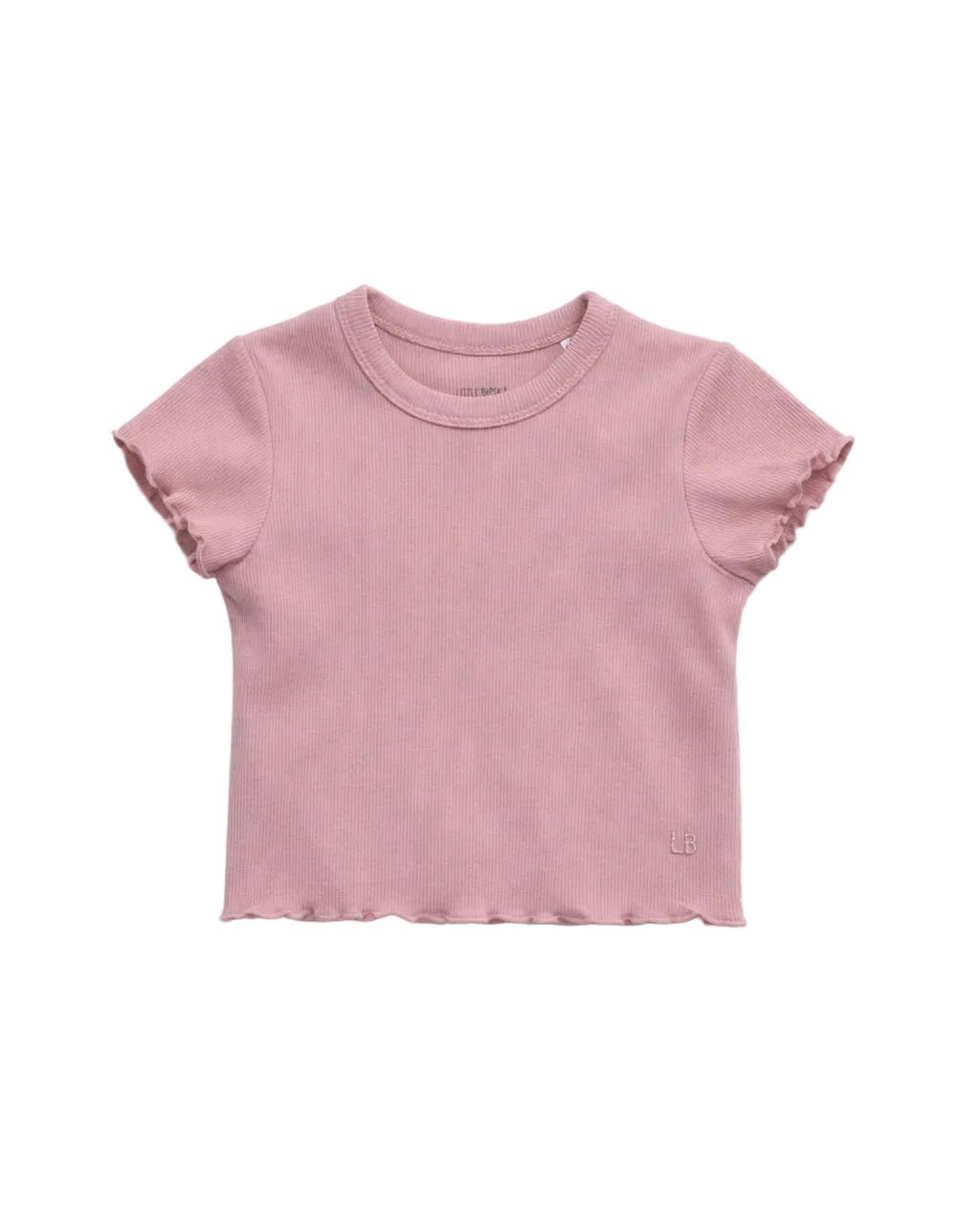 Ribbed Lettuce Trim Tee - Dusty Rosewood - Little Bipsy