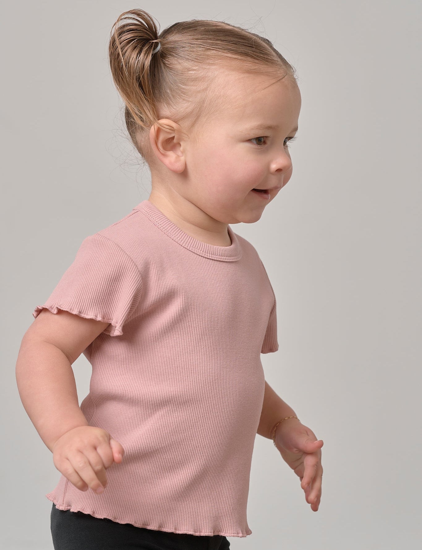 Ribbed Lettuce Trim Tee - Dusty Rosewood - Little Bipsy