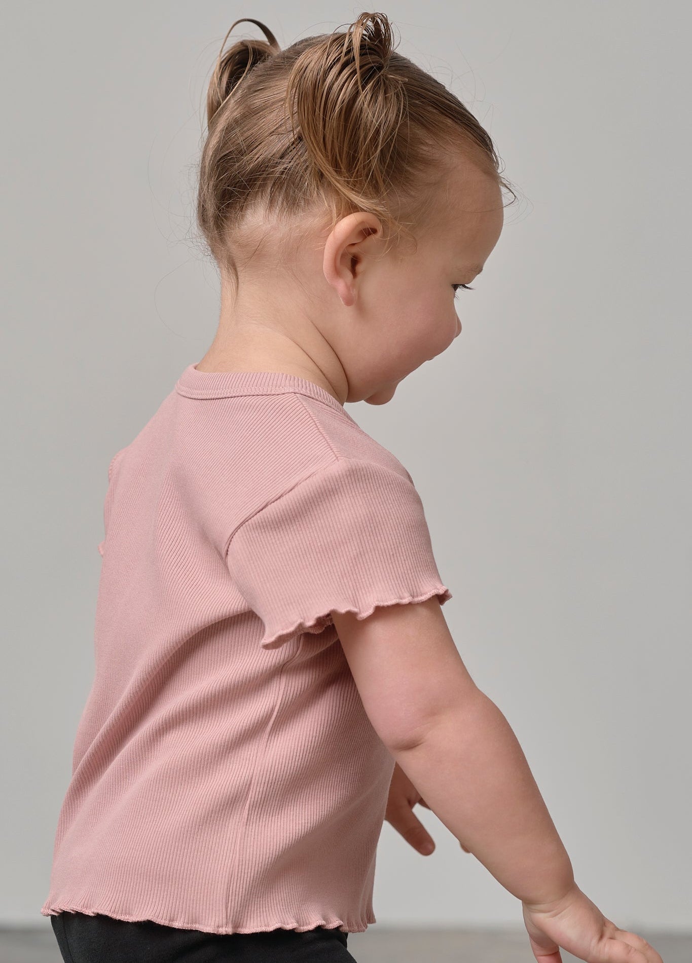 Ribbed Lettuce Trim Tee - Dusty Rosewood - Little Bipsy