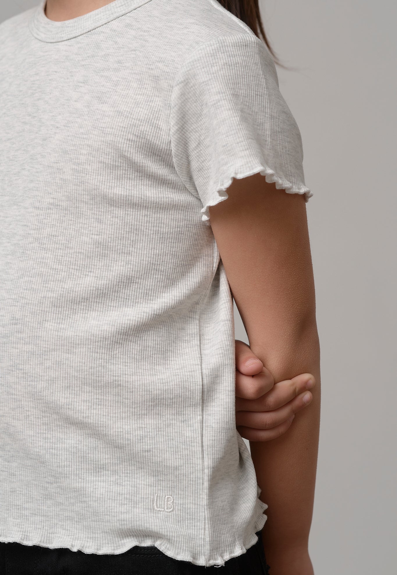 Ribbed Lettuce Trim Tee - Grey - Little Bipsy