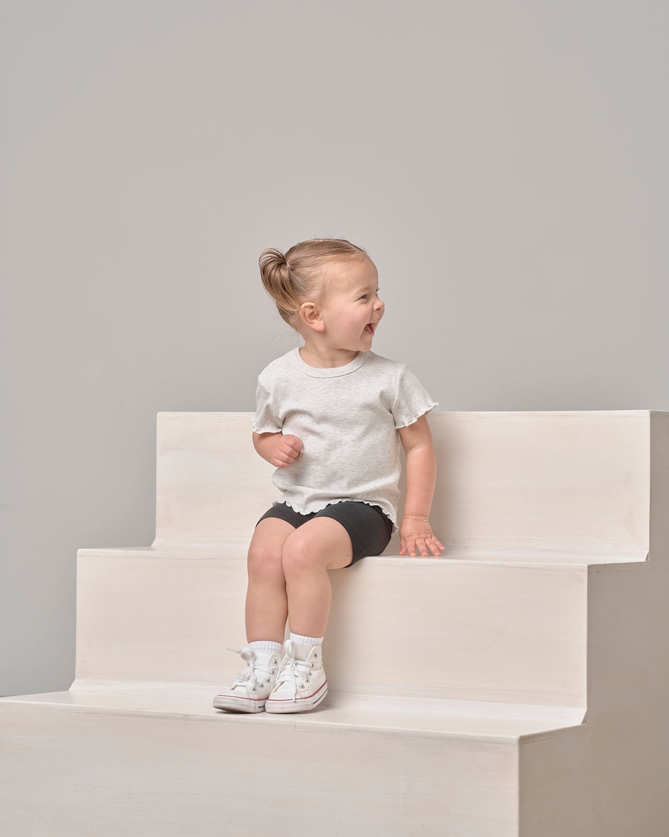 Ribbed Lettuce Trim Tee - Grey - Little Bipsy