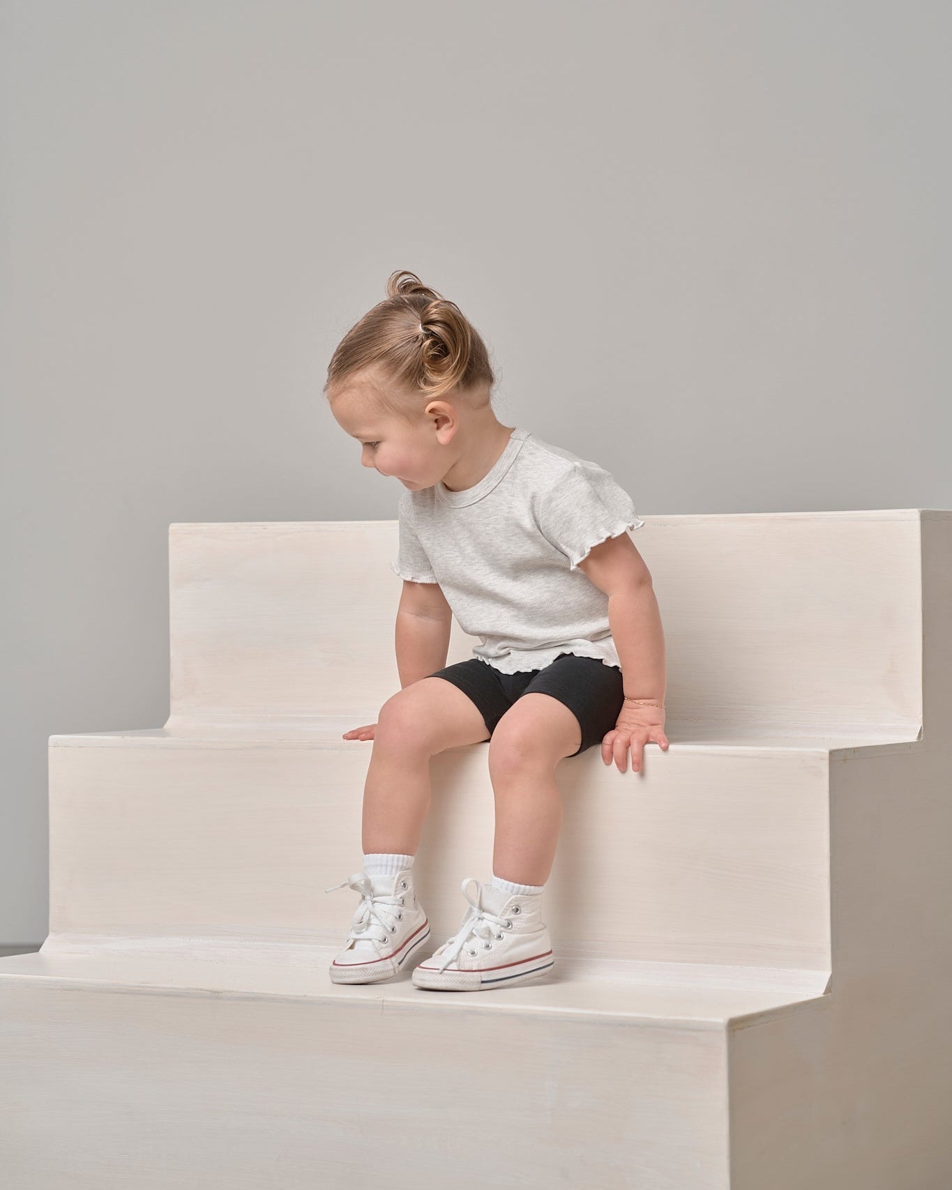 Ribbed Lettuce Trim Tee - Grey - Little Bipsy