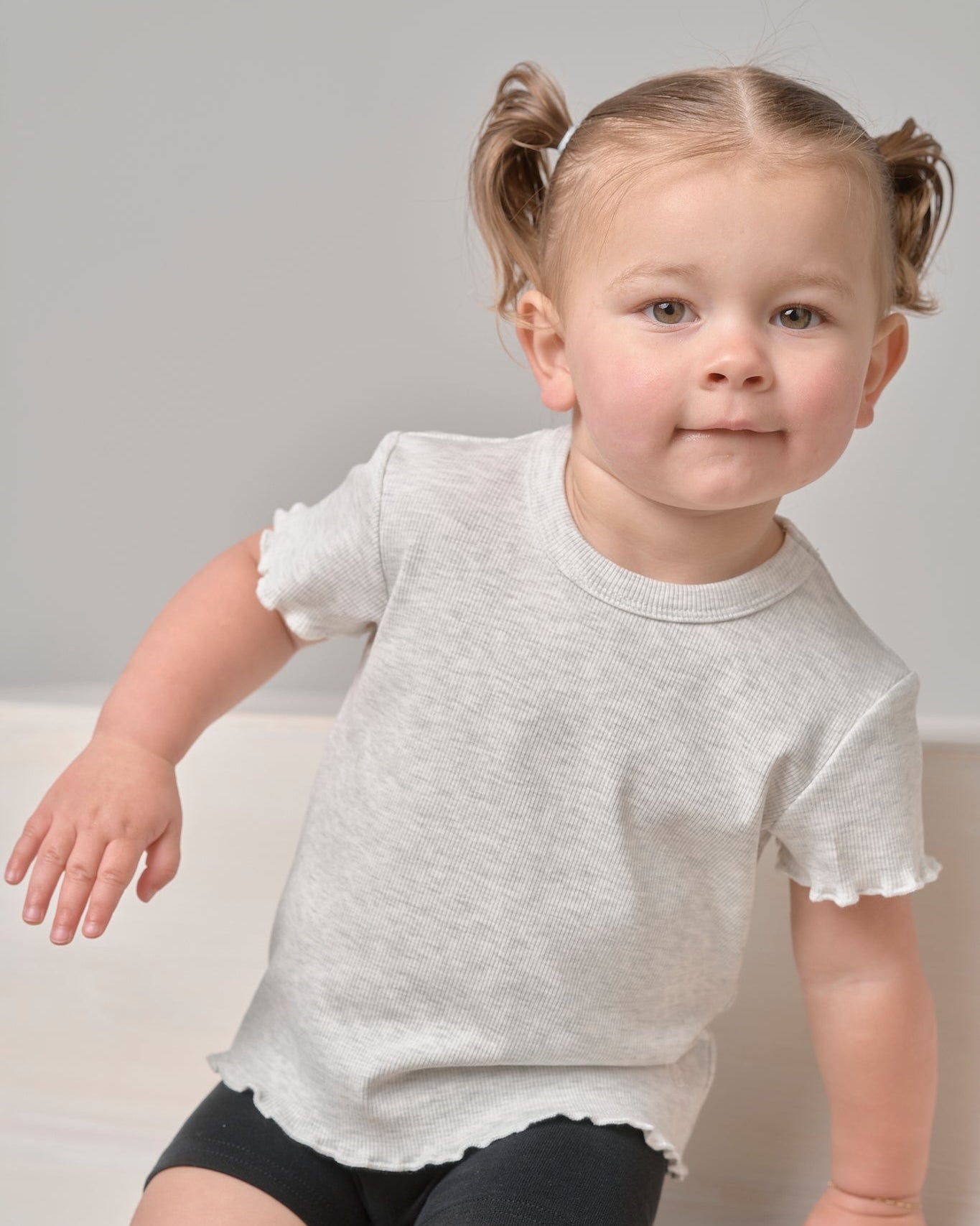 Ribbed Lettuce Trim Tee - Grey - Little Bipsy