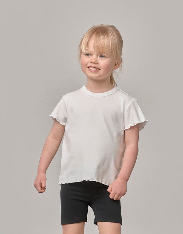 Ribbed Lettuce Trim Tee - White - Little Bipsy