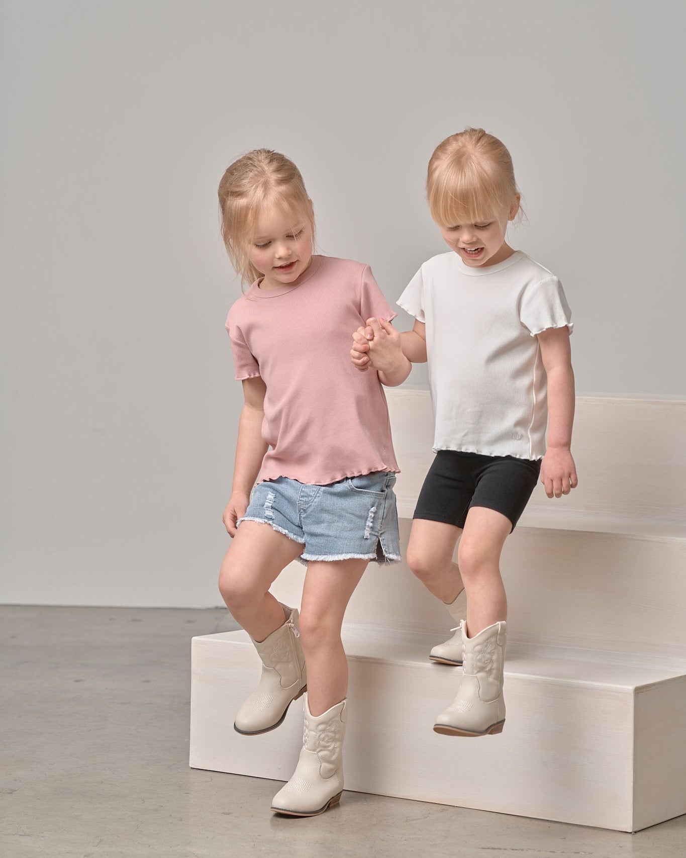 Ribbed Lettuce Trim Tee - White - Little Bipsy