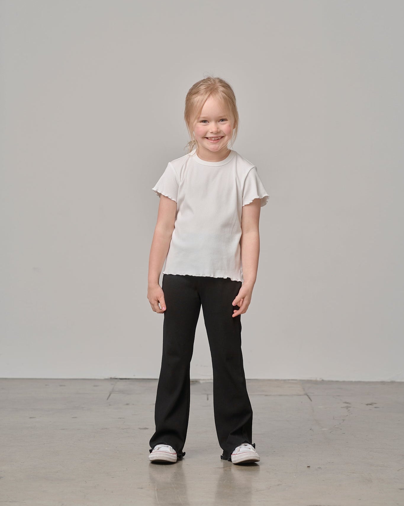Ribbed Lettuce Trim Tee - White - Little Bipsy